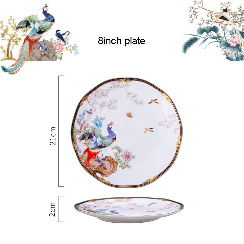 Oosterse Bone China Servies Set Soeppan Combinatie High End Keramische 8Inch Plaat 12Inch Vis Plaat Kruiden Jar: 8inch plate