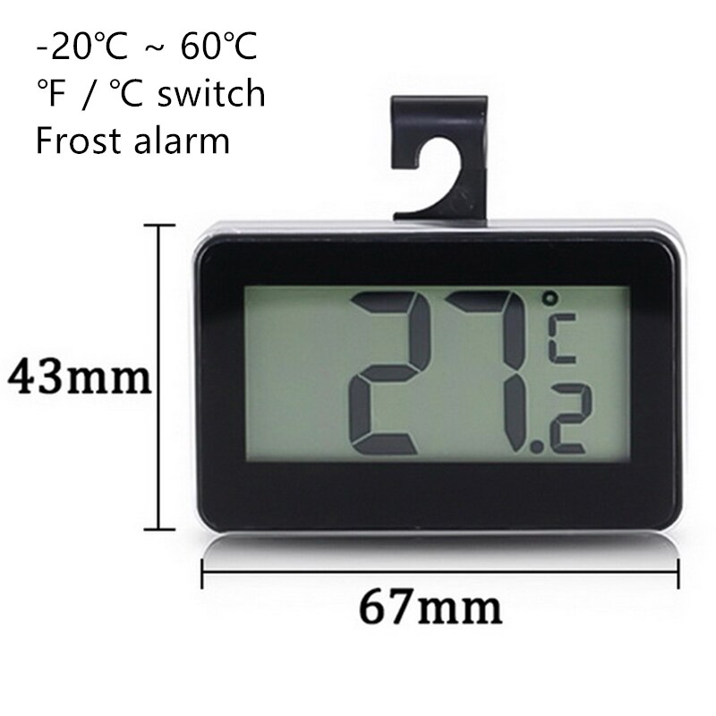 1PCS Waterproof Large Screen Digital Refrigerator Thermometer Fridge High Precision Electronic Thermometer Monitor: Black-silver