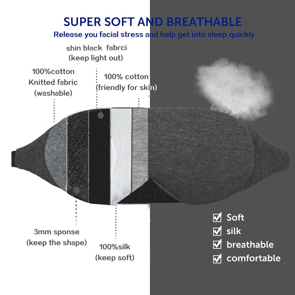 Katoen Oogmasker Katoen Verstelbare Oogmasker Draad Ademend Reizen Rust Slaap Dutje Schaduw Oogmasker
