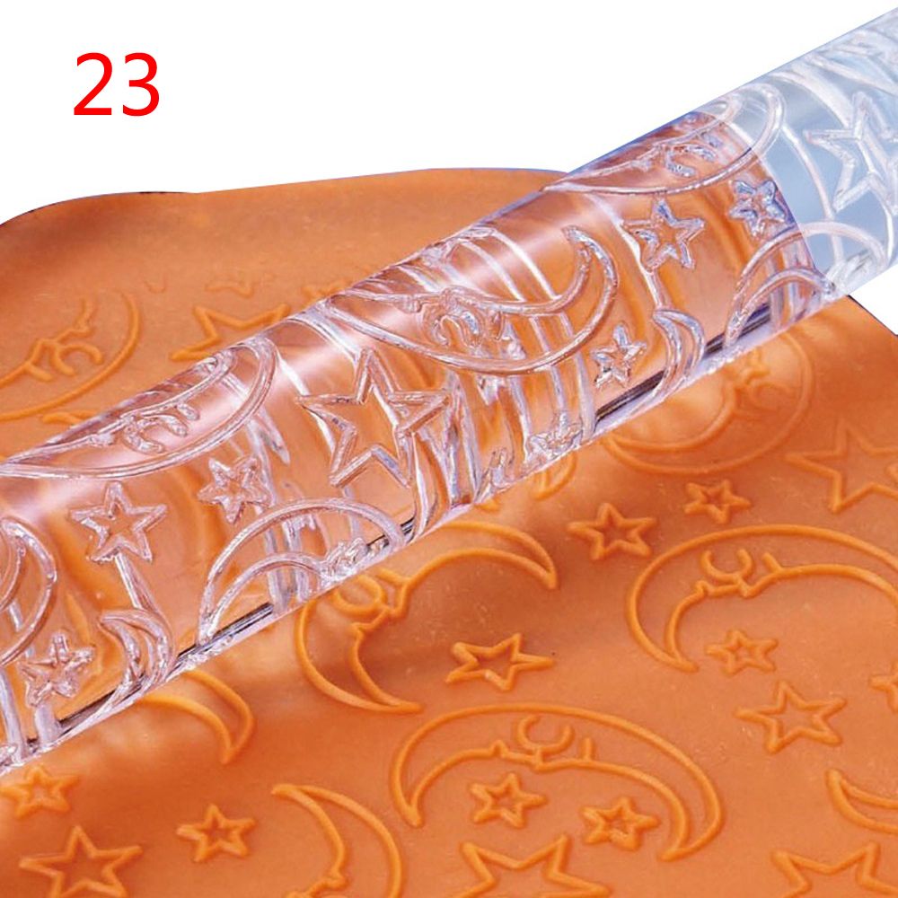 1PC Multi-style Acrylic Embossing Rolling Pin Fondant Cake Sugarcraft Impression Rolling Pin Pastry Roller Baking Tools: 23