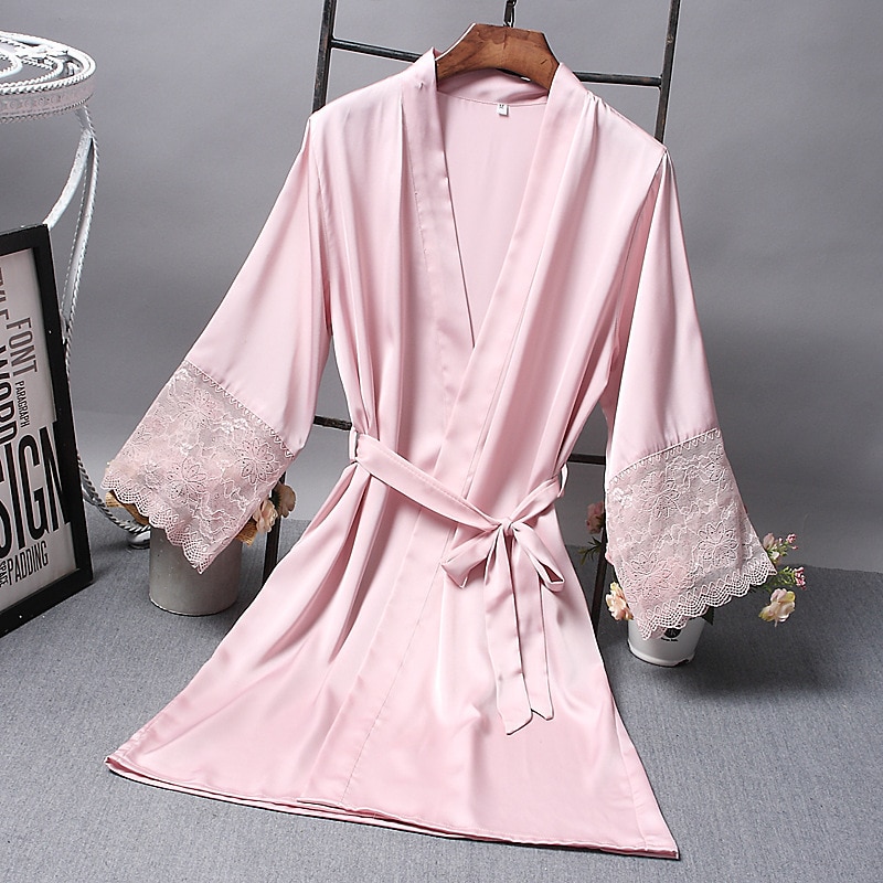 Bruidsmeisje Gewaden Satijn Gewaad Bruid Elegante Nachtkleding Sexy Kant Vrouwen Kamerjas Badjas Kimono Zijde Badjas Sleep Lounge