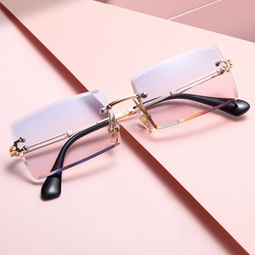 Retro Vissen Zonnebril Vrouwen Mode Randloze Gradiënt Bril Shades Snijden Lens Dames Frameloze Brillen