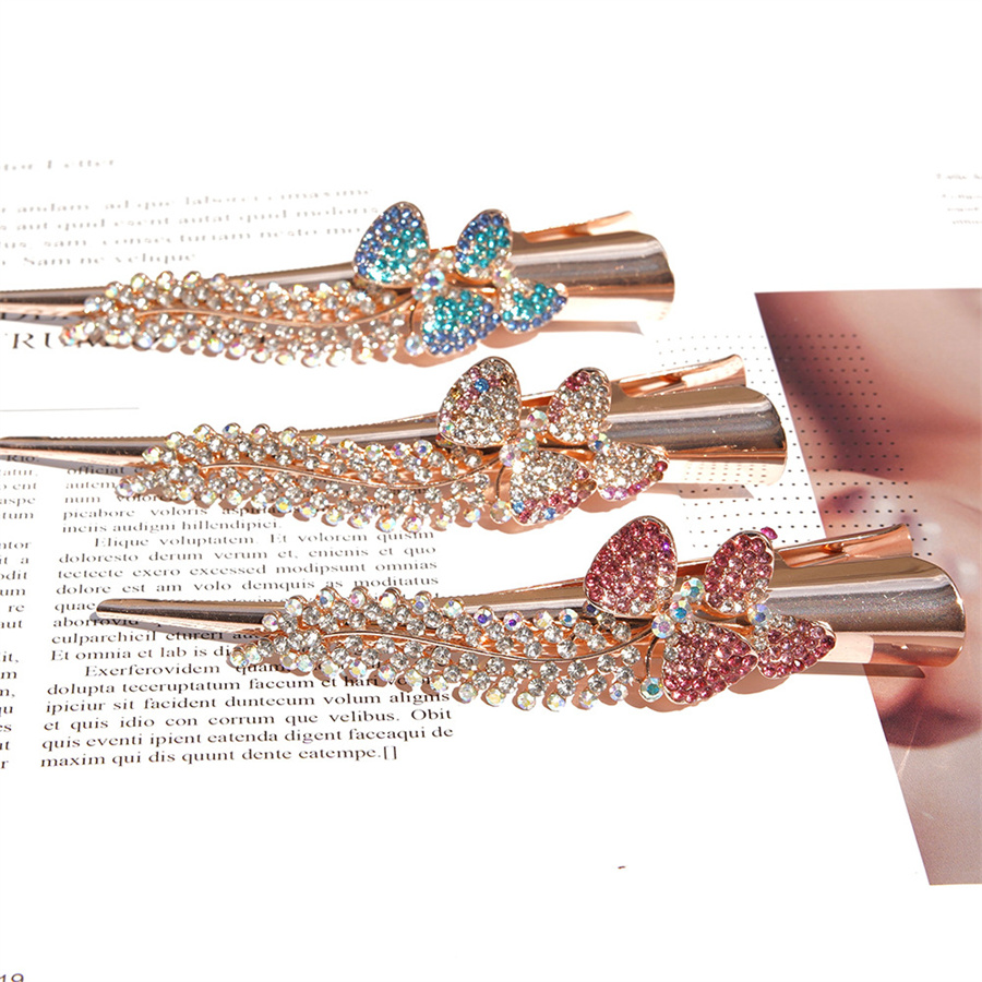 Pinza de pico de pato de cola de caballo de diamantes de imitación de lujo para mujer, pajarita dulce, pinzas para el cabello, diadema, accesorios para el cabello de , ,