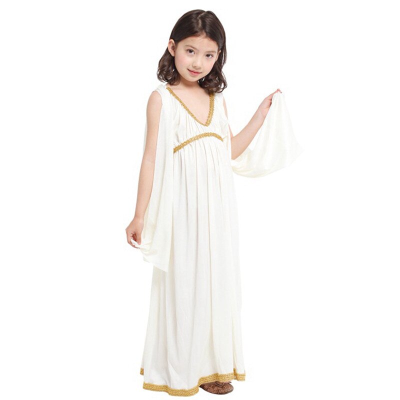 M-XL White Girls Halloween Goddess Athena Costumes Kids Children Greece Princess Cosplay Carnival Purim Stage play party dress