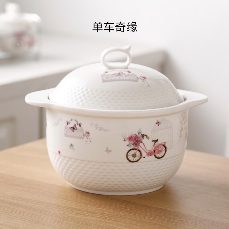 Japansk suppeskål med låg keramiske dobbelte ører stor nudelskål pot kinesisk husholdnings mikrobølgeovn terrin: 3