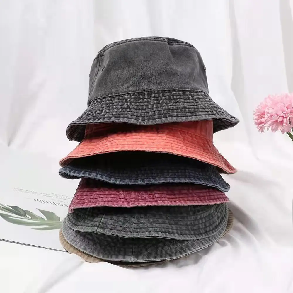 Kvinner retro denim vasket bøttehatt bomull sammenleggbar fiskerhatt menn utendørs solkrem fiske jakthatt strandhatt