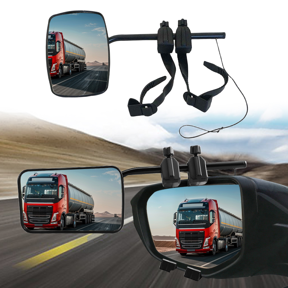 2Pcs Universal Towing Mirrors Tow Mirror Adjustable Clip-on Rectangle Shape Side Mirror For Caravan Trailer Car Rear View Mirror