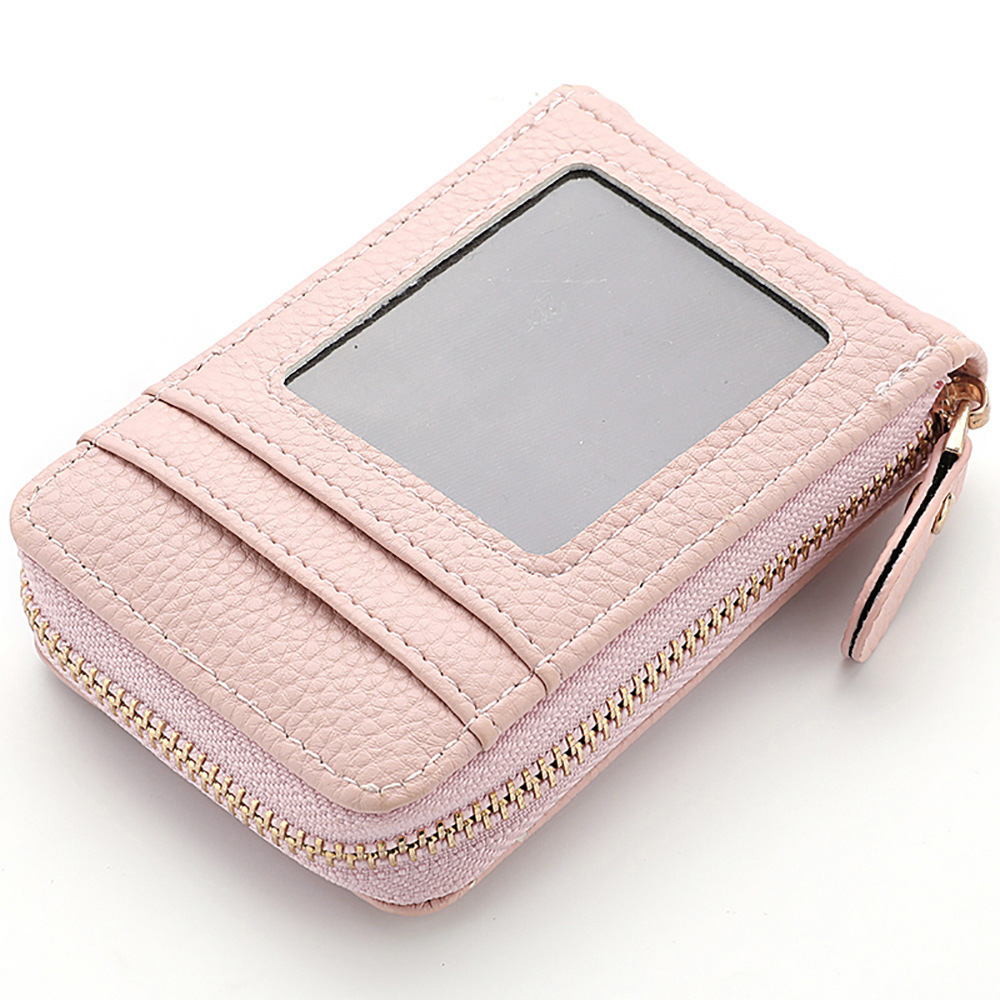 RFID Damen Kartenhalter unisex Geldbörse Echtes Leder Visitenkartenhalter Reißverschluss Kartenhülle Ausweis Bankkartenhalter Geldbörse: Rosa