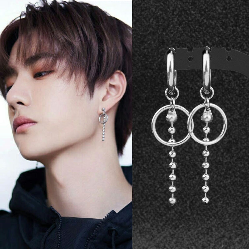 Mens Punk Oorbellen Kpop Dna Koreaanse Roestvrij Staal Stud Oorbellen Maan Veer Cross Hanger Rock Jongens Hip Hop Unisex Oor clip