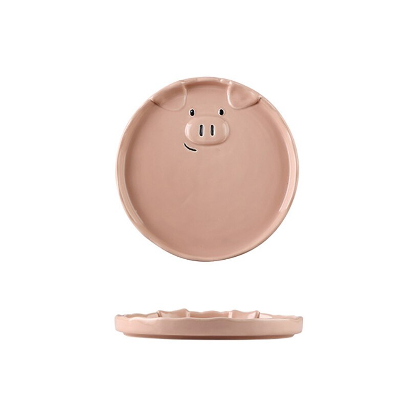 Cartoon Tableware Set Ceramic Japanese Cartoon Breakfast Plates And Bowls Children Dinnerware Set Pig Family Steak Flat Tray 1pc
