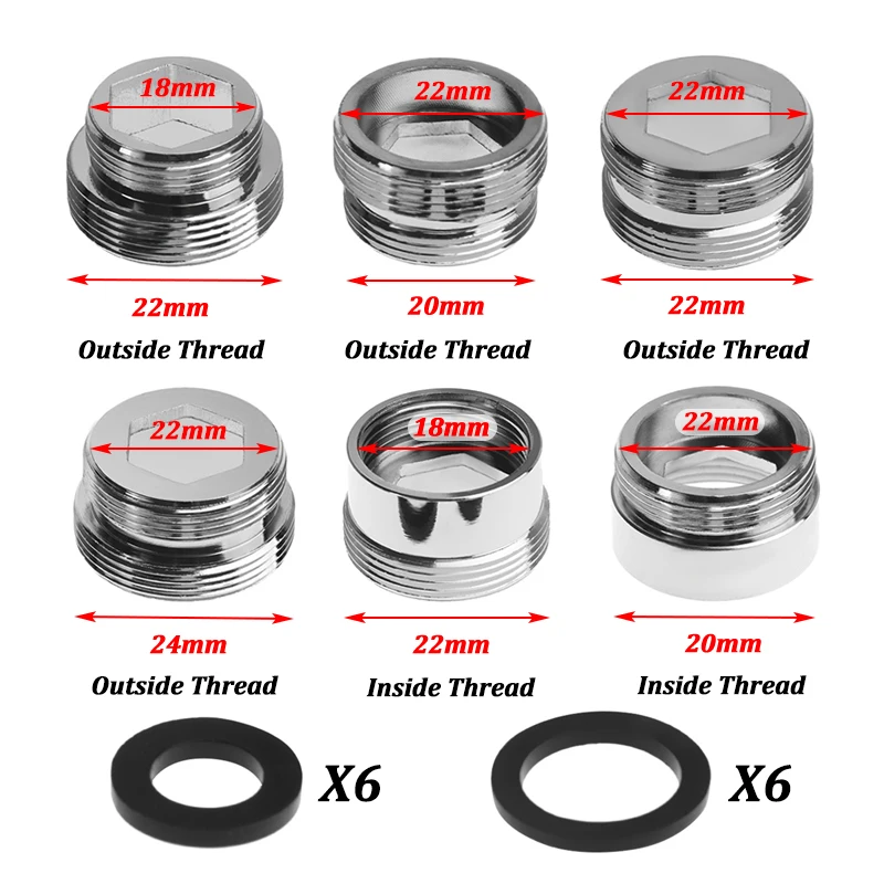 Kitchen Faucet Adapter Set 18/20/22/24mm To 22mm With Washer Metal Male Female Saving Tap Aerator Connector Bathroom Accessories: Default Title