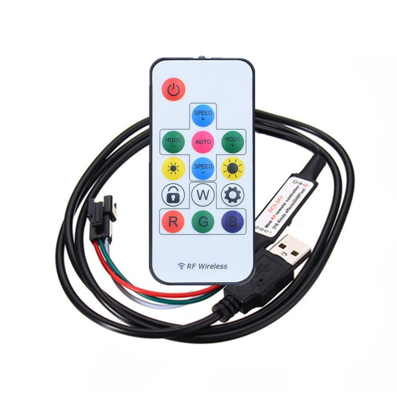 Controlador LED de Pixel USB de 5-24V para tira de píxeles LED Digital WS2812B con Control remoto inalámbrico RF de 14 teclas DIY WS2812 direccionable