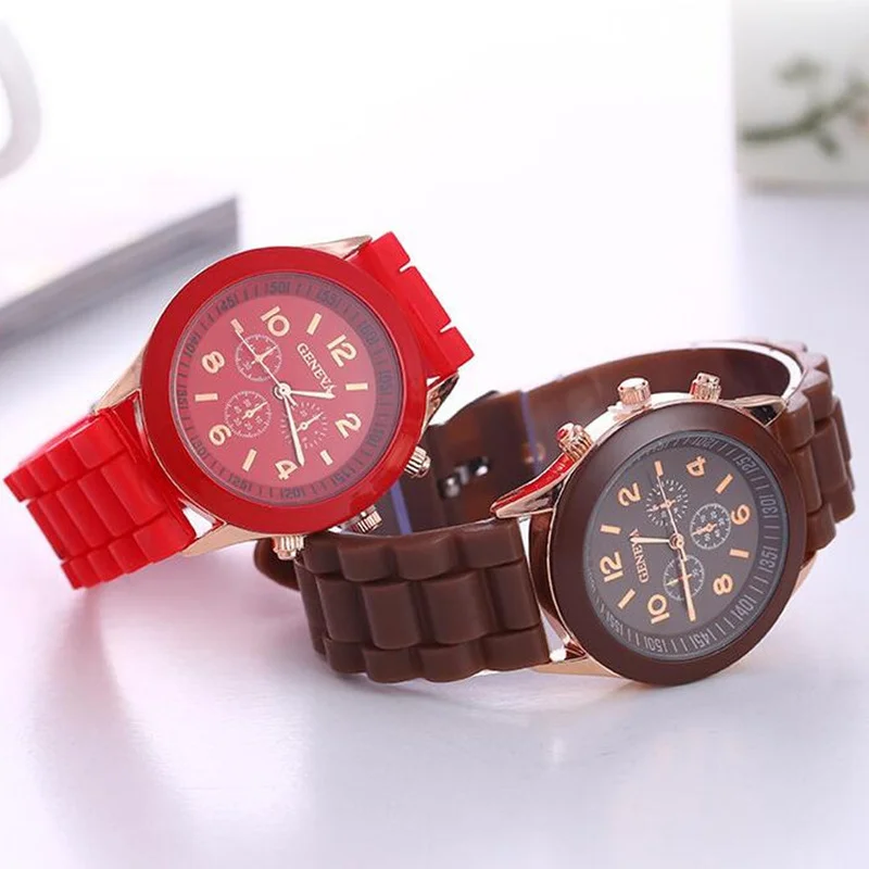 Brand Geneva Ladies Watch Student Silicone Strap Quartz Wristwatch for Women Clock Relogio Feminino