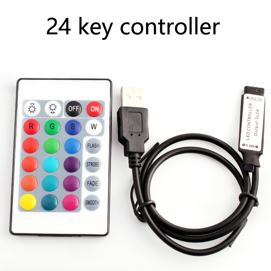5V USB Controller RGB Remote 5 V Volt RGB Led Strip 5V 12V 24V USB LED Strip light 3 17 24 Key Wireless Remote Controller: 24 key controller