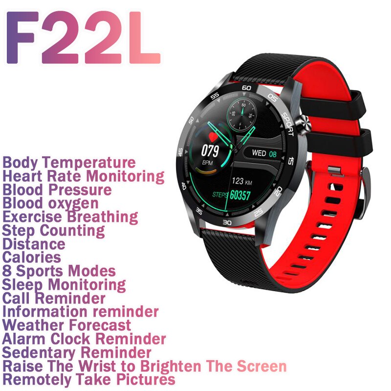 Smart Uhr Körper Temperatur Messen Sport Fitness Uhr Herz Rate Blutdruck Sauerstoff Monitor Smartwatch Für Handy: 01 F22L