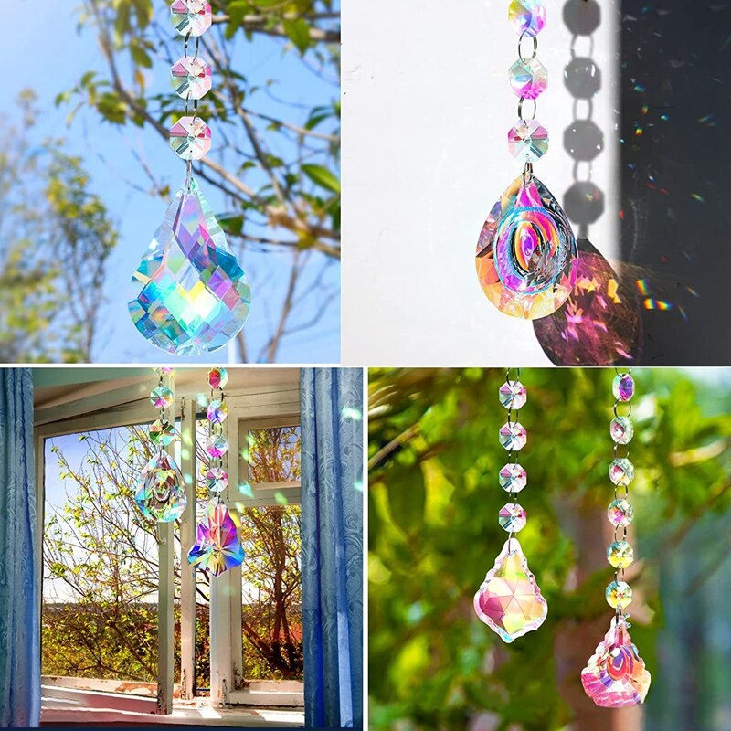 Carrillón de viento de cristal, campanas de viento, prismas de diamante, atrapasueños colgante, cortinas de ventana, decoración de jardín