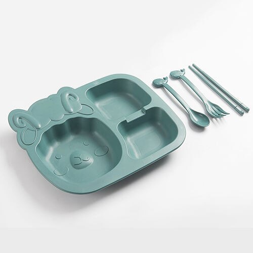 6 stykke sæt baby dinosaur bordservice børne middag tallerken gitter hjemme tegneserie fodringsretter: Grøn b -4 stk