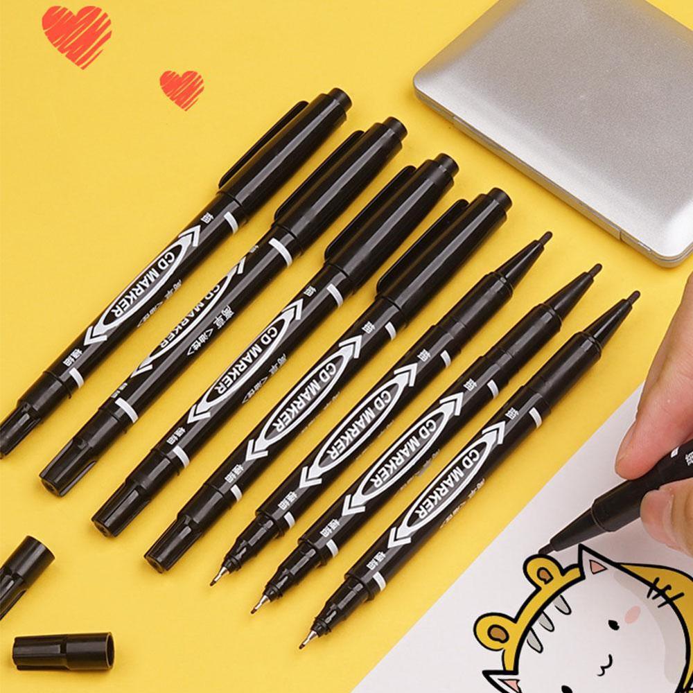 Bolígrafo de punta permanente de doble marcador de punta fina, tinta resistente al agua, plumín fino crudo, tinta negra de 0,5mm-2mm, Color fino, 1 ud.