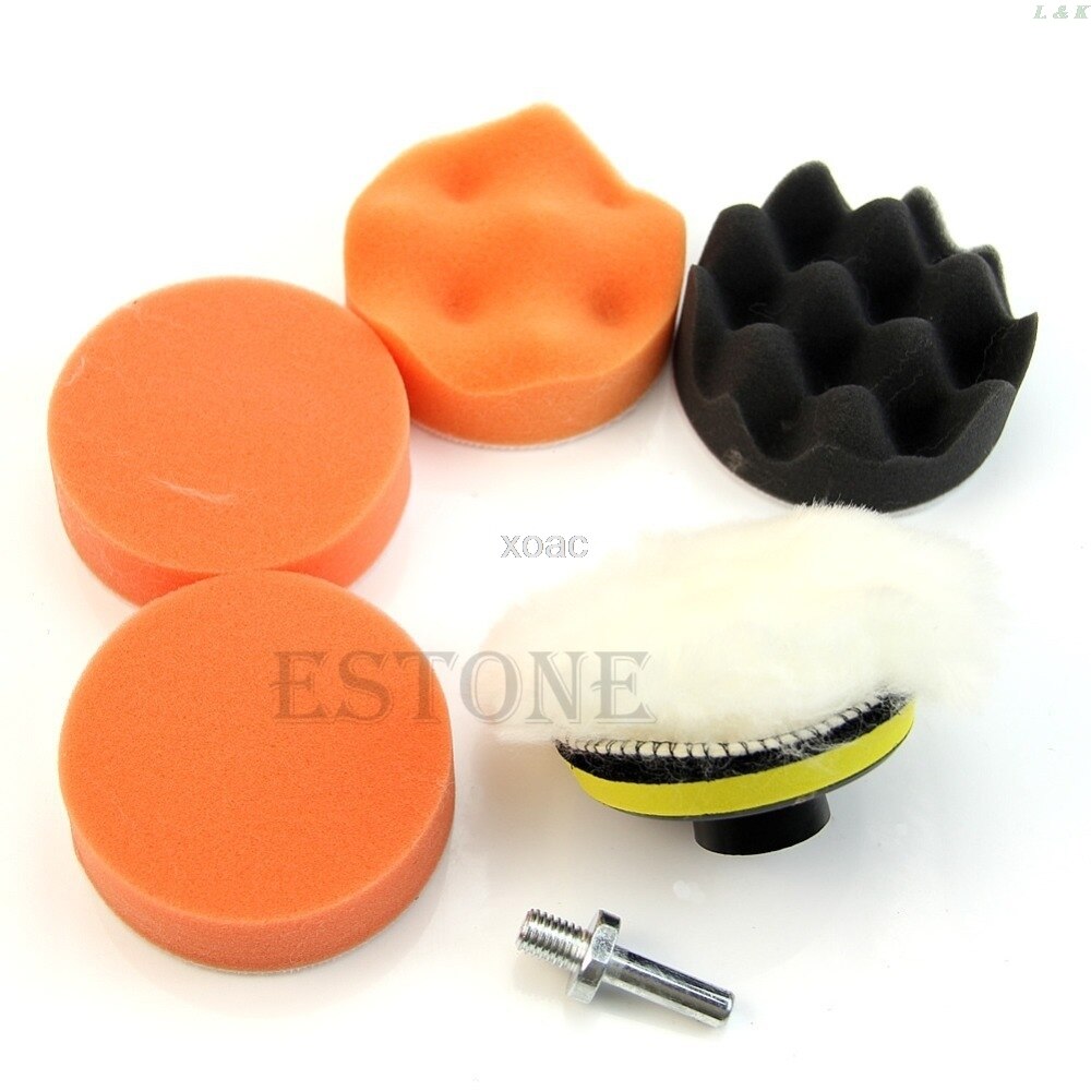 7 Pcs 3 inch Buffing Pad Auto Car Polishing Wheel Kit Buffer + M14 Drill Adapter M04