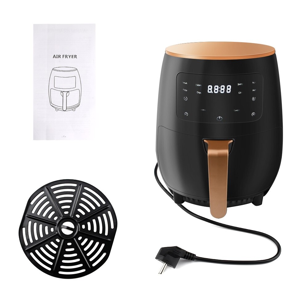 4.5L 1400W 220V Multifunction Air Fryer Oil free Health Fryer Cooker Smart Touch LCD Deep Airfryer Pizza Fryer for French fries: black
