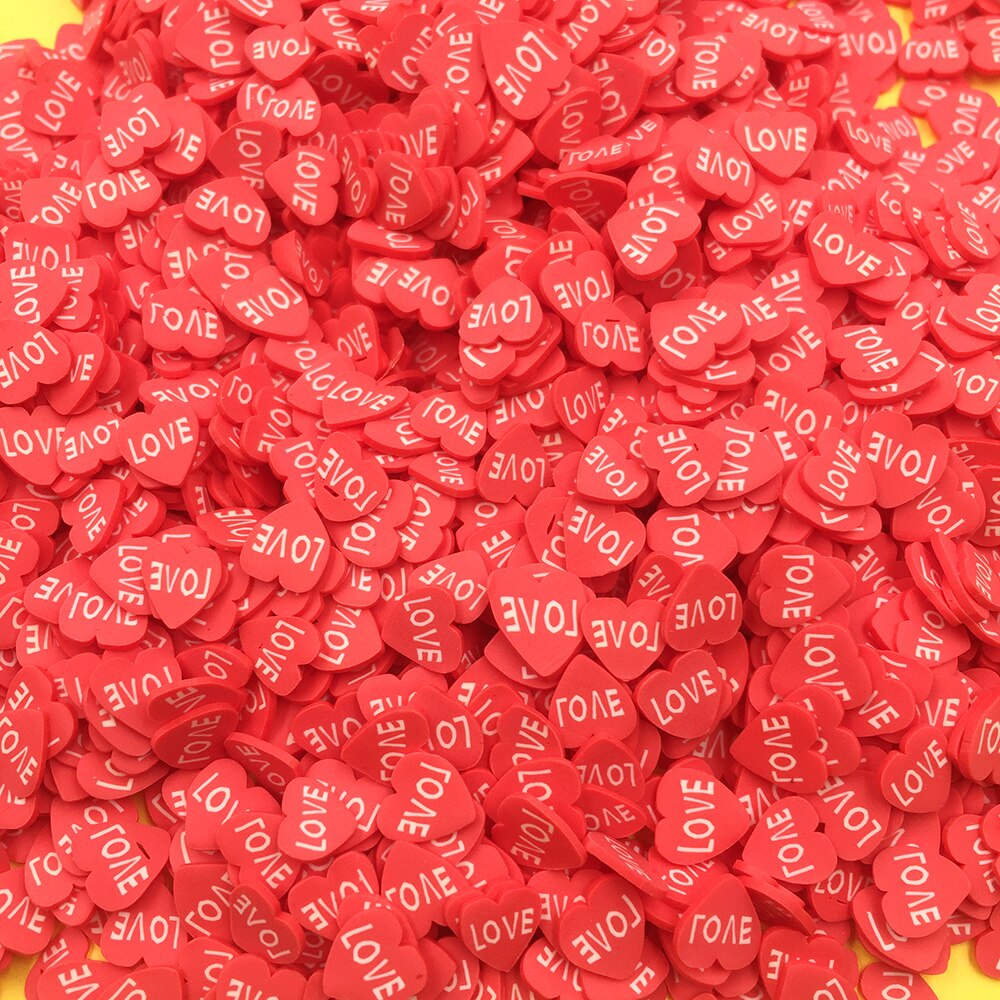 50g kærlighed hjerte polymer ler drysser rød lyserød plast klei lille blomster mudderpartikler blomme blomstre til ryster kort :5mm