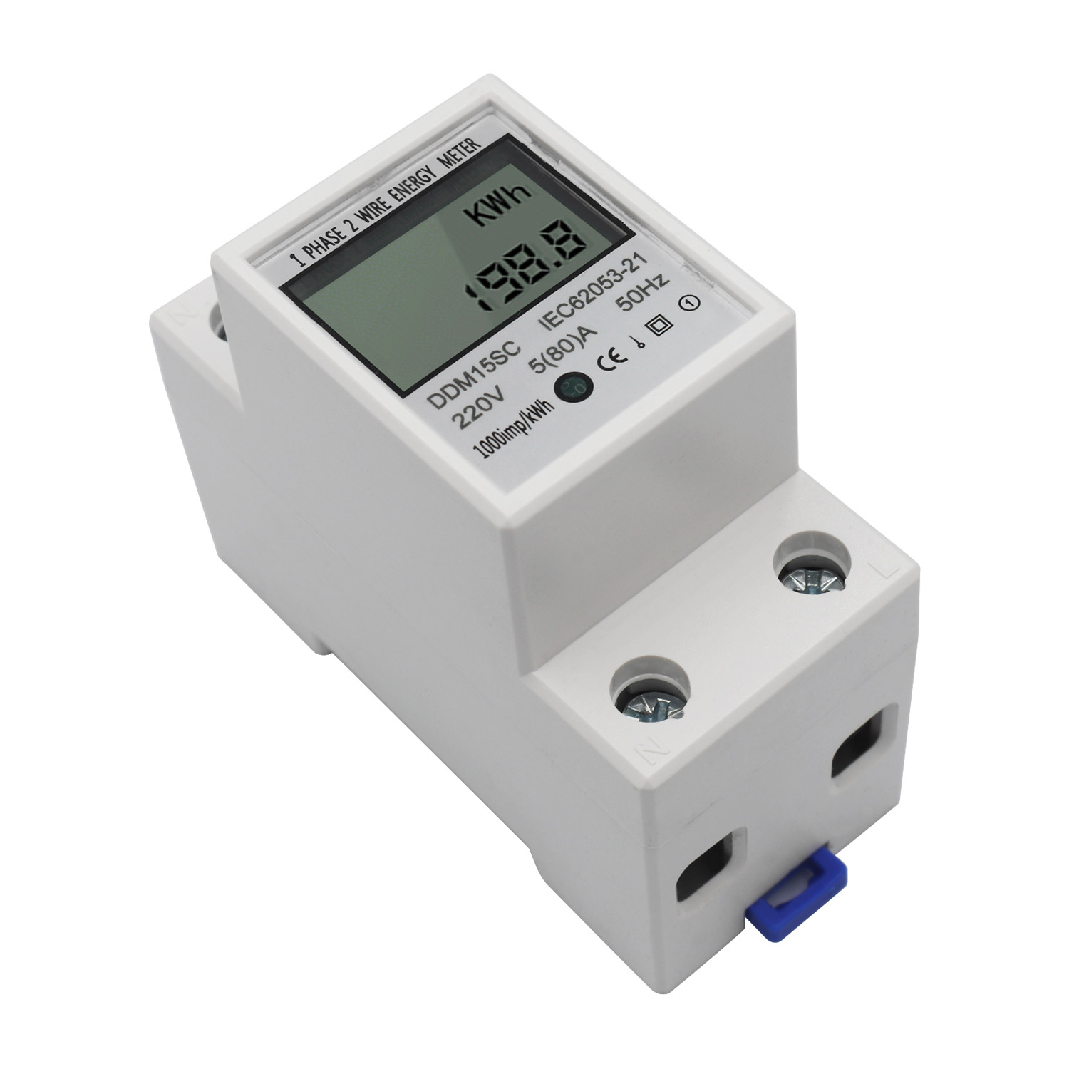 LCD Digital Display Single Phase DIN-Rail Energy Meter 5-80A 220V 50Hz Electronic KWh Meter Power Consumption Monitor DDM15SC