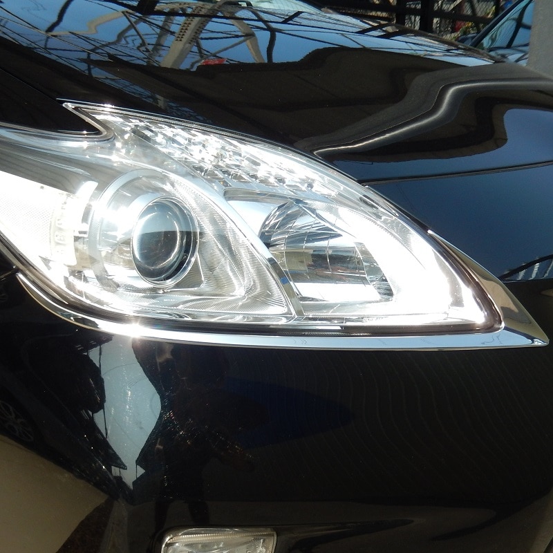 Faros delanteros de acero inoxidable con forma de ceja, cubiertas para faros delanteros para Toyota Prius ZVW30 facelift