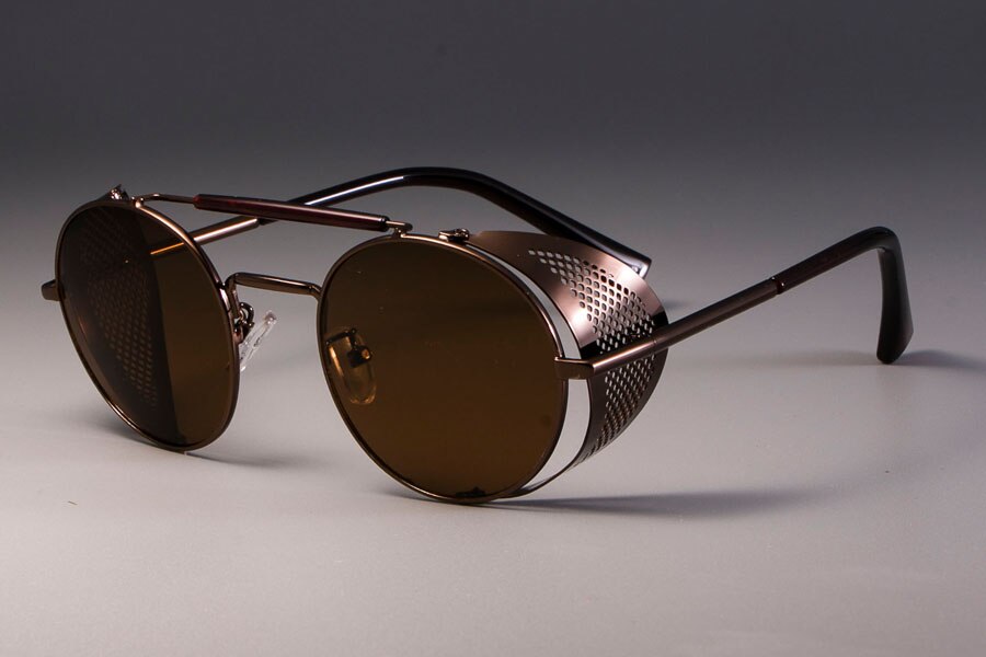 zml14 Retro Round Metal Sunglasses Steampunk Men Women Brand Glasses Oculos De Sol Shades UV Protection: brown tea