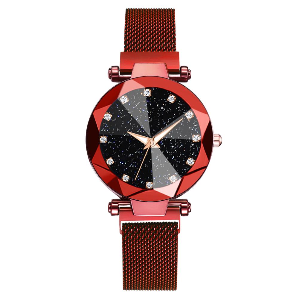 Luxury Magnetic Women Watches Starry Sky Watch Women Diamond Female Quartz Ladies Wristwatches Clock Zegarek Damski reloj mujer: Red