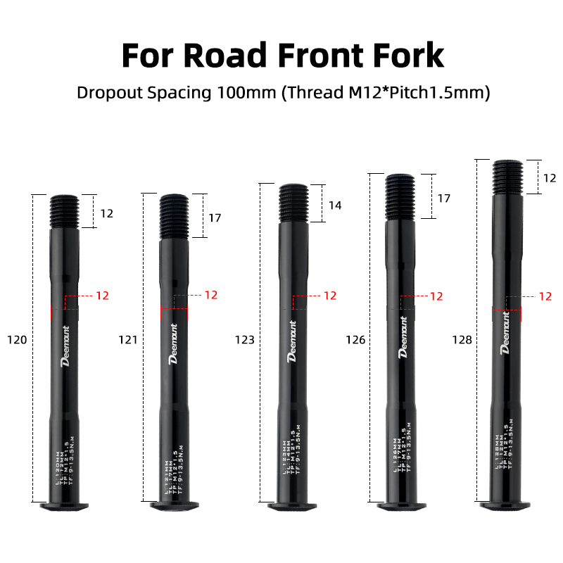Lightweight Thru Axles M12*P1.5 L120-181mm for Bike Front Rear Fork Dropout Spacing 100/142/148mm CNC-machined Hub Through Shaft