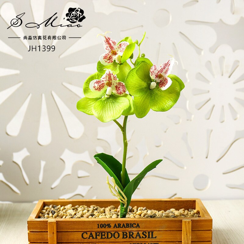 Fleurs d'orchidées papillons artificielles, 3/4/5 têtes, pour décorer la maison et le jardin, ornement de chambre à coucher de bureau, Table de bureau, bonsaï: 3Heads Green