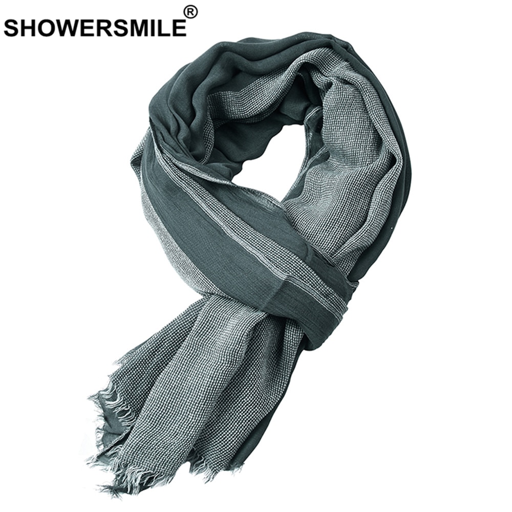 Black Cotton Linen Scarf Men Long Patchwork Scarf for Men Tassel Winter Mens Scarves Men&#39;s Accessories