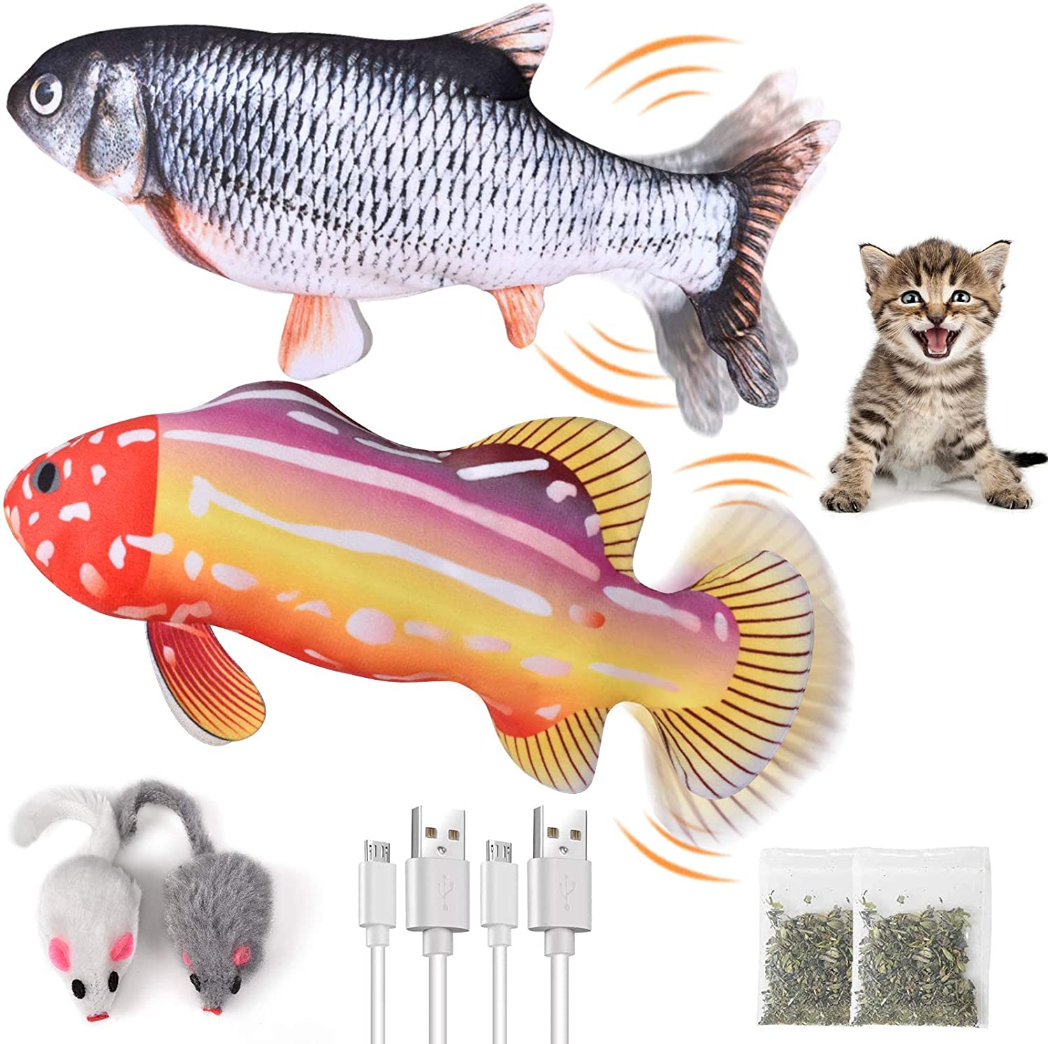 Electric Fish Catnip Toy Simulation Fish Funny Cat Jumping Fish Suitable for Indoor Cat Interactive Mobile Bouncing Fish Cat Toy