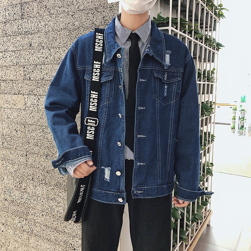 Casual Ripped denim jacket men's spring autumn Korean autumn handsome clothes casual men's jacket