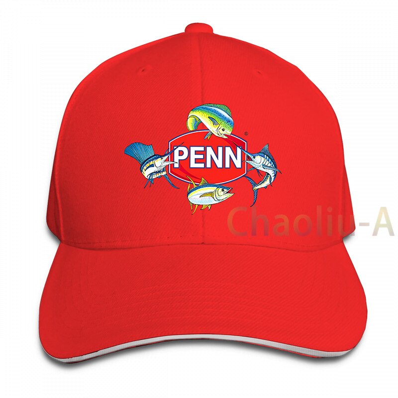 Nuovo Popolare PENN QUATTRO PESCI FISHINGER BOBINE di berretto Da Baseball delle donne degli uomini Trucker Cappelli di modo cappuccio regolabile: 1-Red