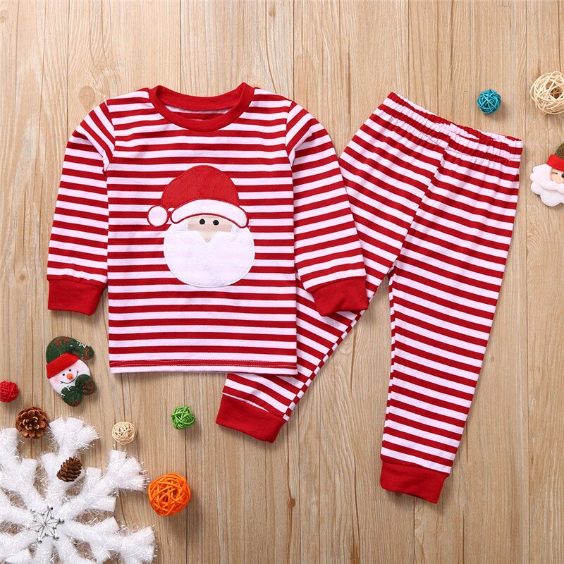 Pijamas de Navidad para niñas pequeñas, conjunto de servicio para el hogar, Tops y pantalones a rayas de Papá Noel, ropa de dormir, trajes #3O15