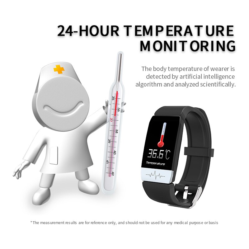 Nuovo T1 Smart Bracelet termometro misurazione della temperatura corporea salute frequenza cardiaca Smart Band Watch Tracker Fitness impermeabile