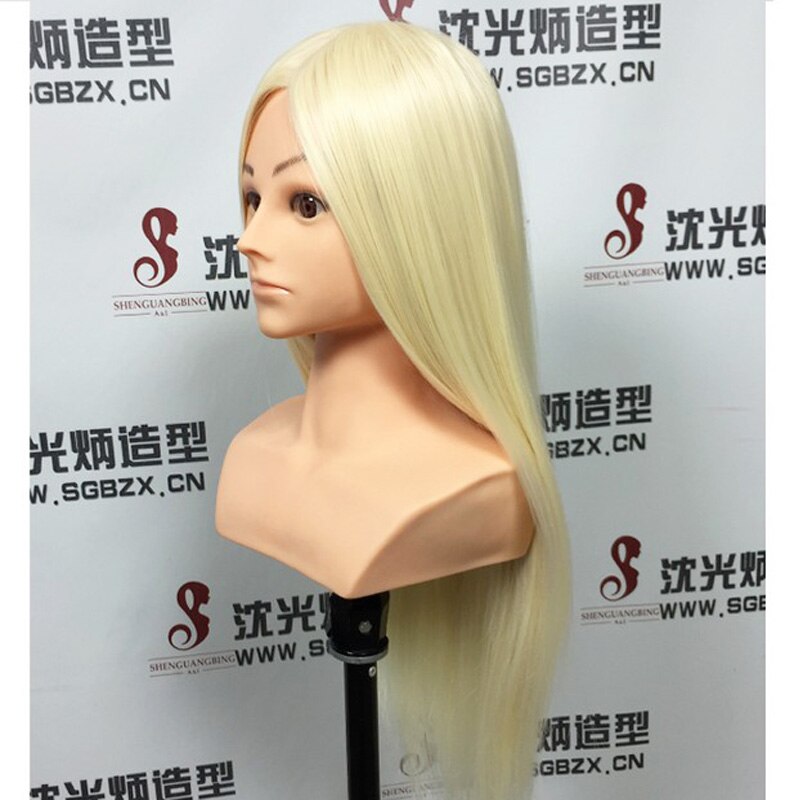 Grote stylingkop met blond haar, 65cm dikke haarpruikenkoppen voor kappersopleiding, mooi mannequinhoofd