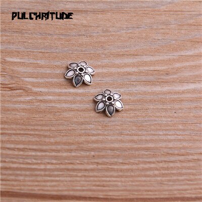 100pcs 3*9*10mm Two Color Retro Bead Caps Charm Hollow Flower Pendants Jewelry Accessories DIY Receptacle Charms: Antique Silver Plated