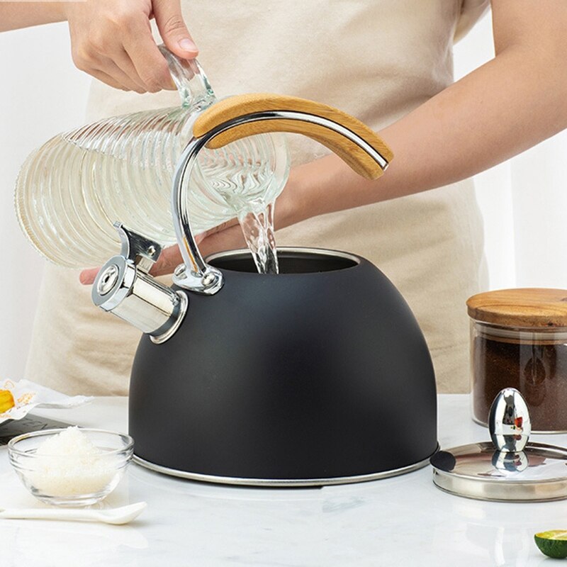 3L Rvs Waterkoker Voor Kachel Top, Whistling Theepot Met Houten Cool Anti-Hete Handvat