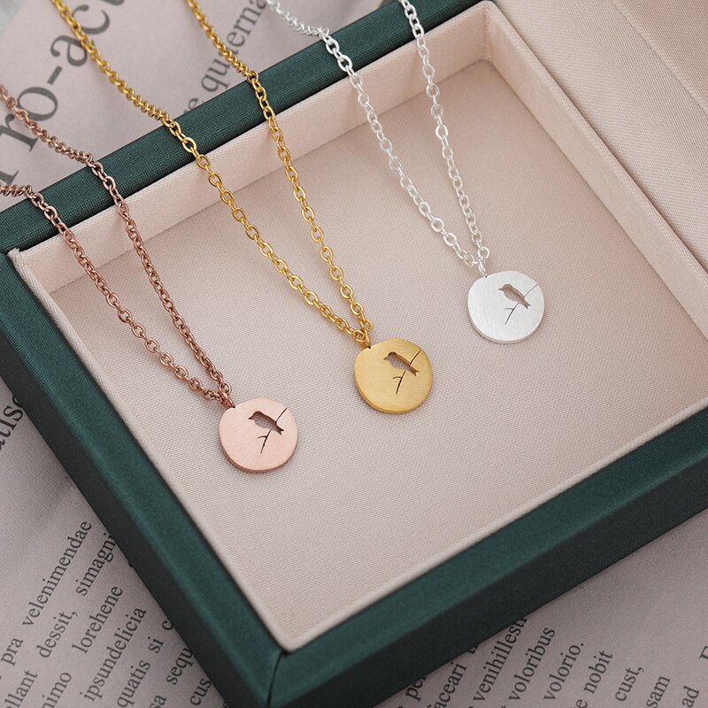 Sød fugl på en gren chokers halskæder til kvinder par rustfrit stål guld fugl halskæde choker vedhæng smykker