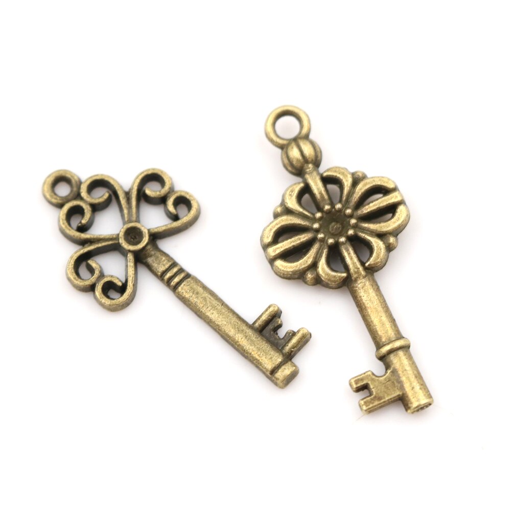 18pcs/sets Bronze Ornate Skeleton Keys Lot Antique Vintage Old Look Necklace Pendant Fancy Heart Decor DIY Craft