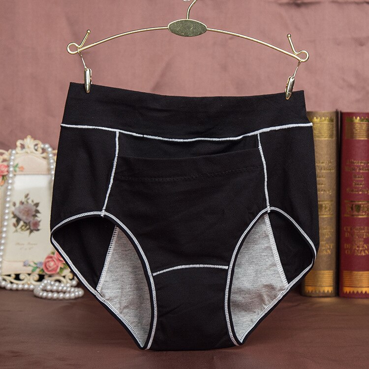 Detail blød kvindelig menstruationsfysiologisk underbukse dame høj talje bomulds skridtbukser lækker bevis sanitær undertøj kort: Sort