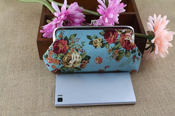 Damen retro Jahrgang blumen kleine geldbörse mit verschluss Kupplung geldbörse damen pu lila blau grau braun damen kartenetuis #3: Blau