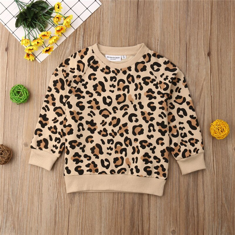 Forår børn baby pige dreng lange ærmer leopard print t-shirt hættetrøjer sweatshirts jakke frakke efterår tøj