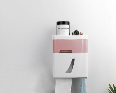 Bathroom Waterproof Tissue Box Plastic Toilet Roll Paper Holder Drawer Storage Box Double Layer Dispens Wall Mounted Paper: Pink