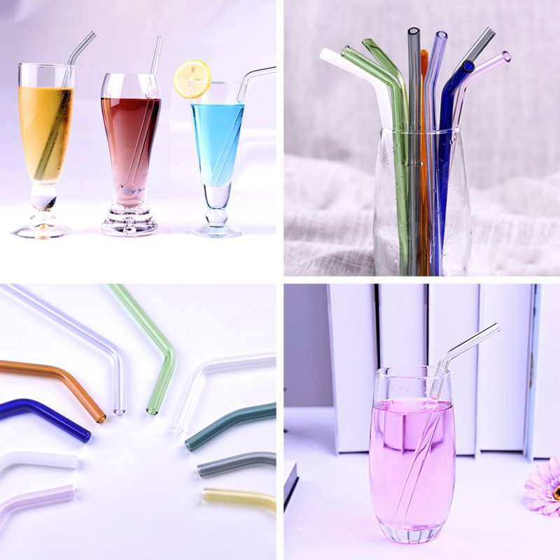 9 colores 1 Uds. Vidrio resistente a altas temperaturas pajita para beber s recta doblada pajita para beber accesorio de barra de