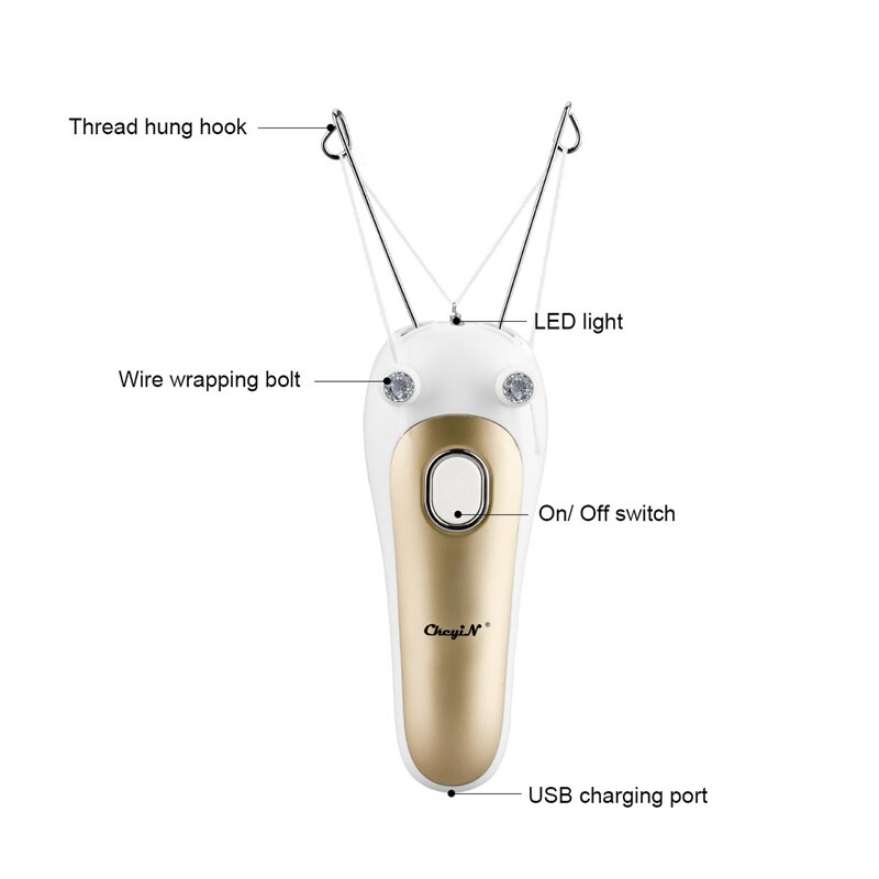 CkeyiN-depiladora eléctrica de hilo de algodón para mujer, recortadora de vello Facial, recargable por USB, afeitadora con luz LED