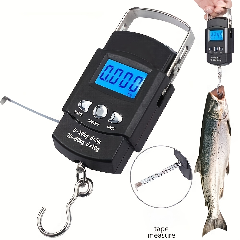 Báscula Digital portátil con pantalla LCD, pesaje preciso para bolsas de pescado, equipaje, incluye gancho para colgar, policarbonato negro, 1 ud.: Default Title