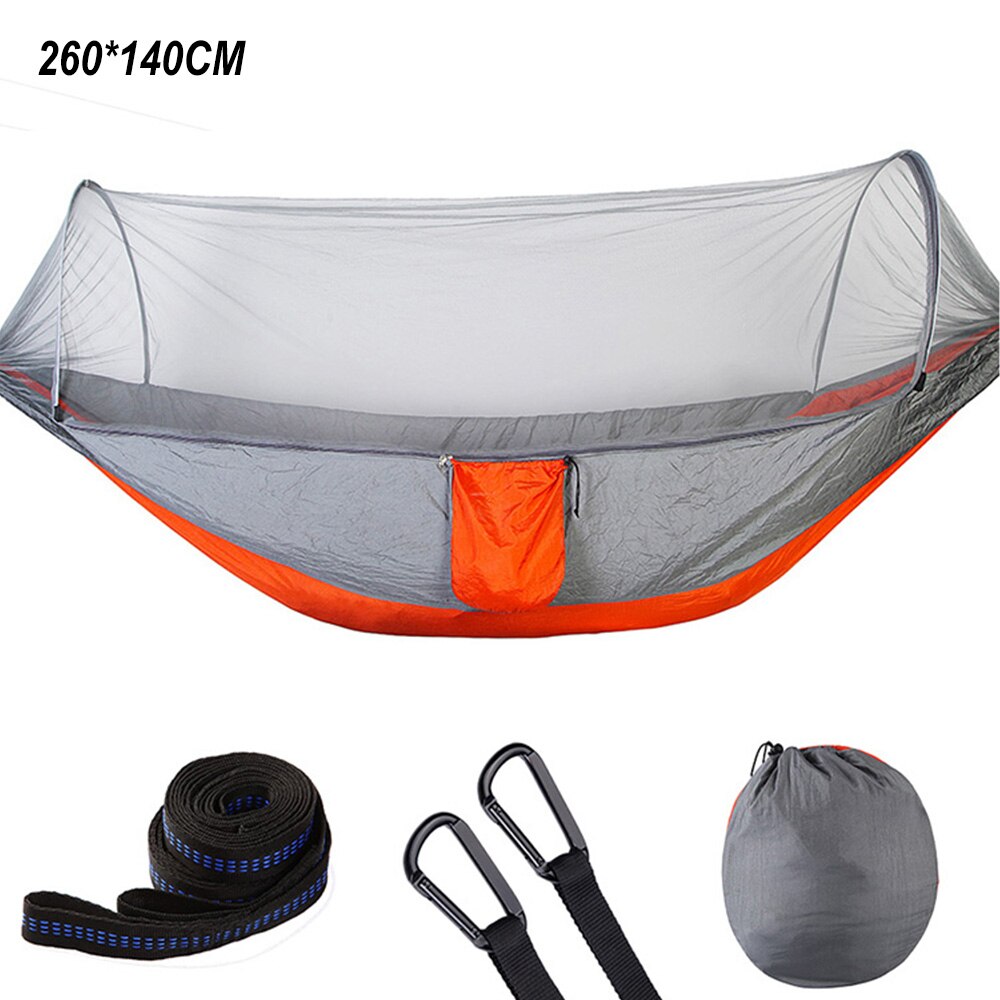 Camping Tent Hammock with Mosquito Net High Strength Fabric Hanging Bed Outdoor Hunting Sleeping Swing 1-2 Person Hammock: grey orange Hammock